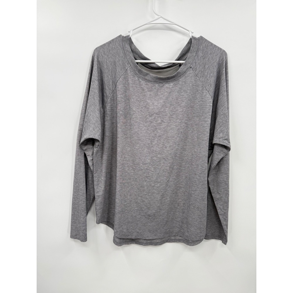 Athleta Large Long Sleeve Top Womens Gray Mesh Back Raglan Relaxed Fit Tee